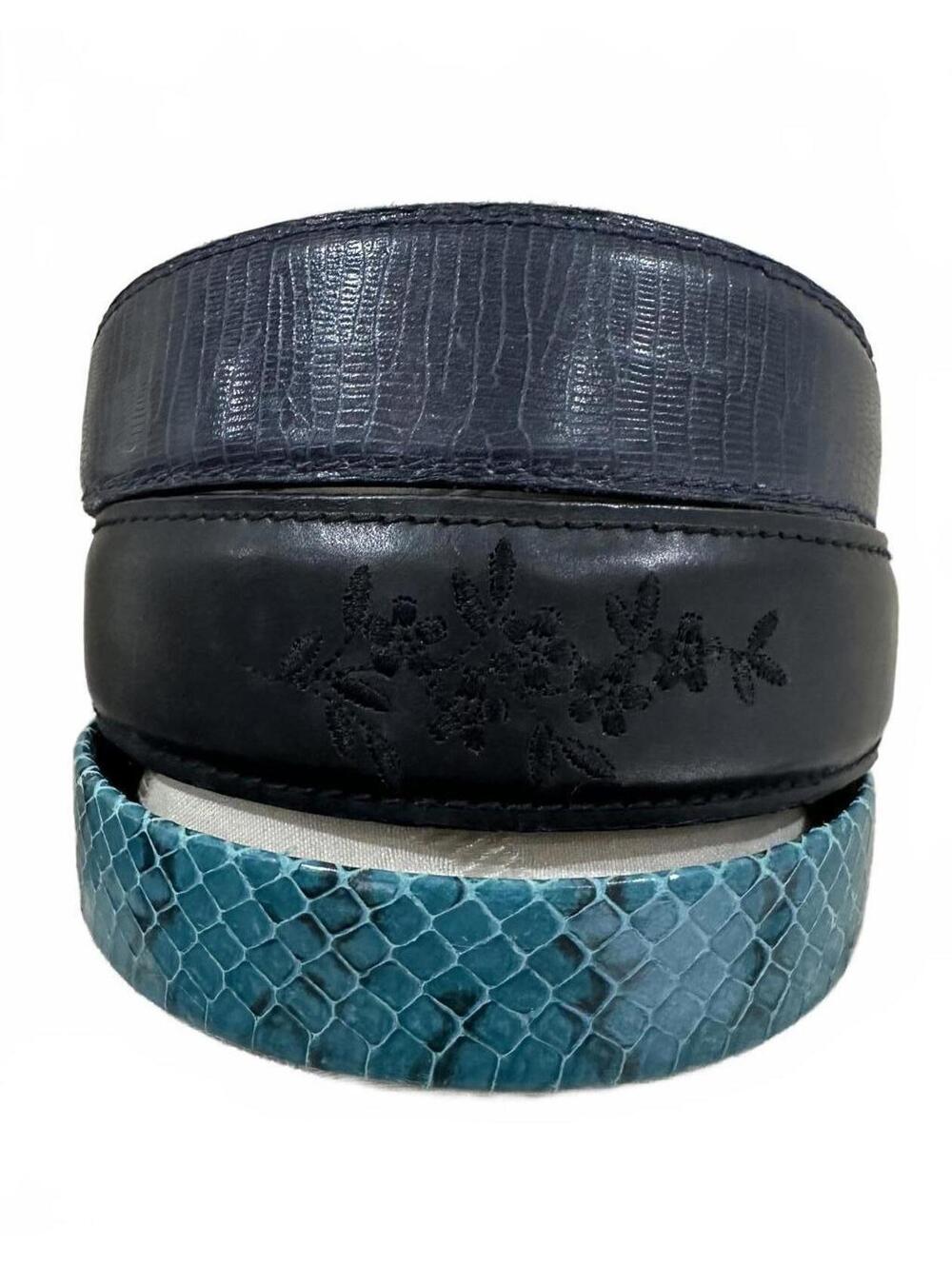 Set of 3 Vintage Headbands in Black Navy Blue and Turquoise